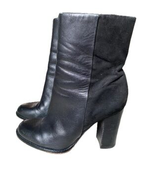 Sam Edelman Black Leather and Suede Block Heel Ankle Boots
